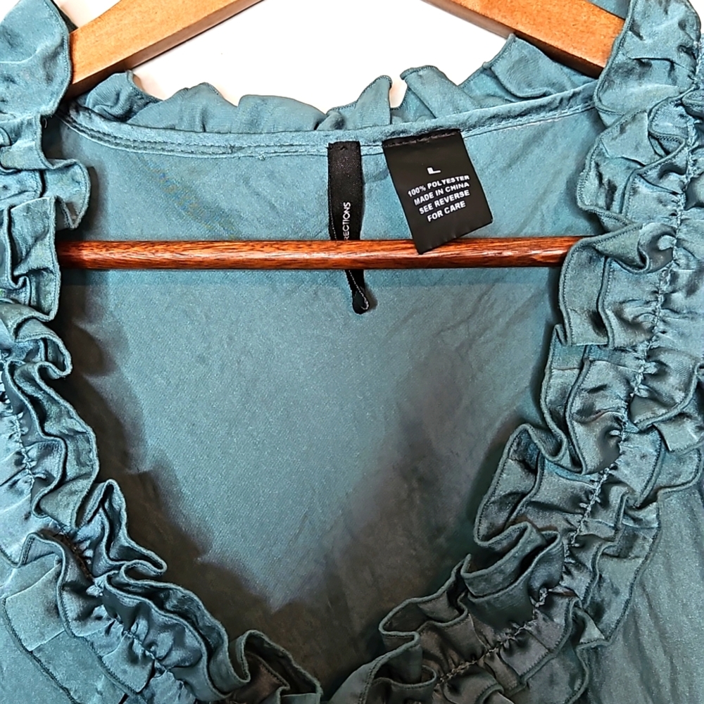 New Directions Tank Top Ruffled V-Neck Sleeveless Size Large - Picture 3 of 11